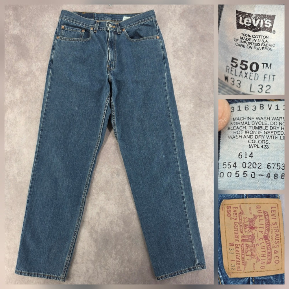 Vintage Levis 550 Jeans Mens 33x32 Relaxed Fit Blue Denim Medium Wash Fits 32x32
